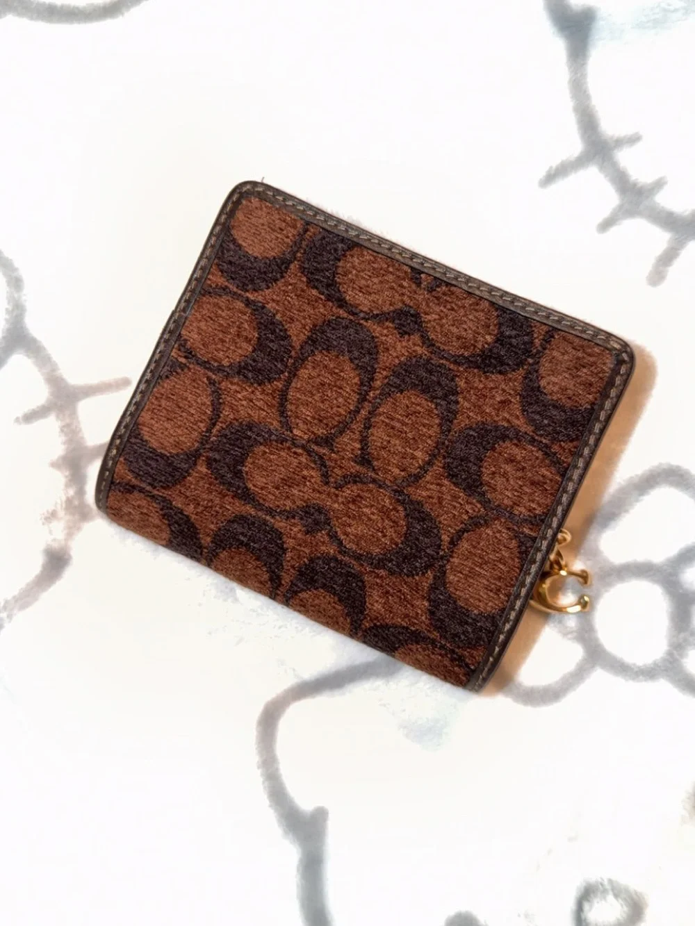 Coach Brown Signature Canvas Zip Card Holder with Gold Hardware